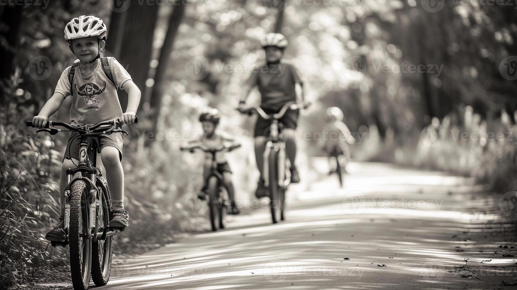 AI generated Family Bike Ride, family cycling together in a park, background image, generative AI photo