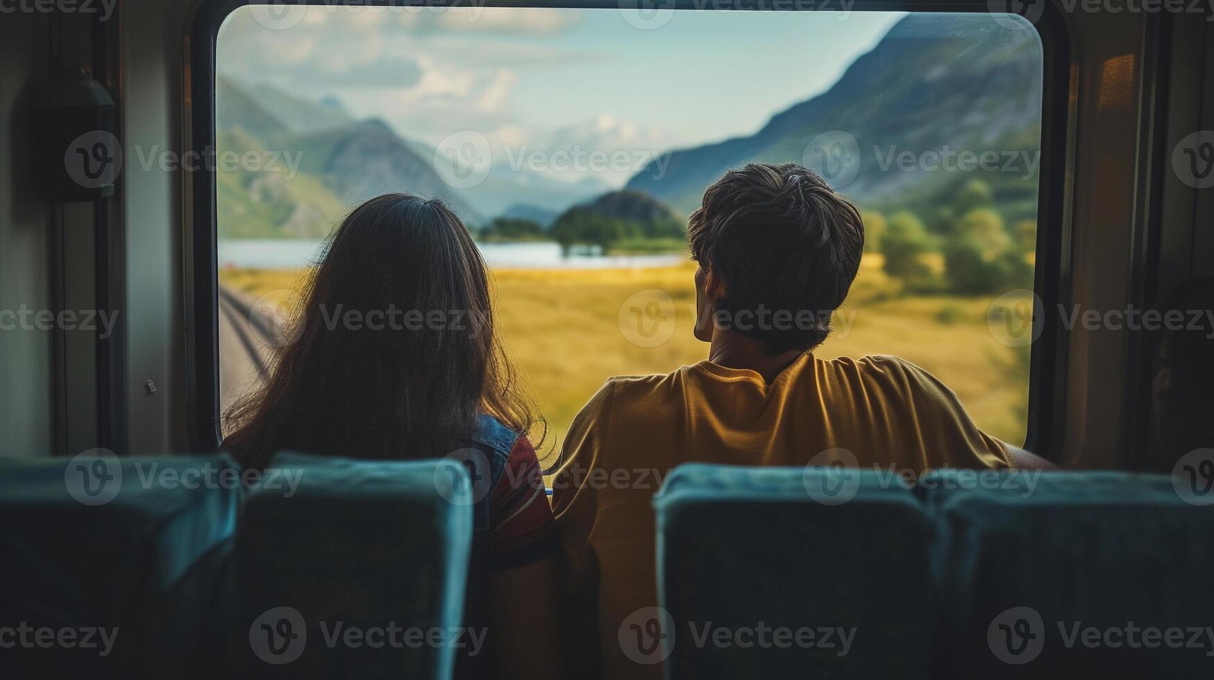 AI generated Train Journey Romance, background image generative AI photo