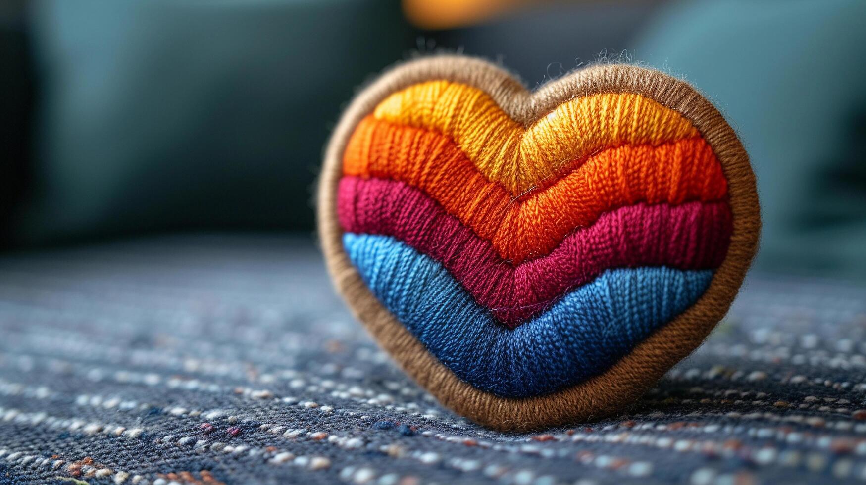 AI generated Valentine's day heart in bright colored embroidery style, background image, generative AI photo