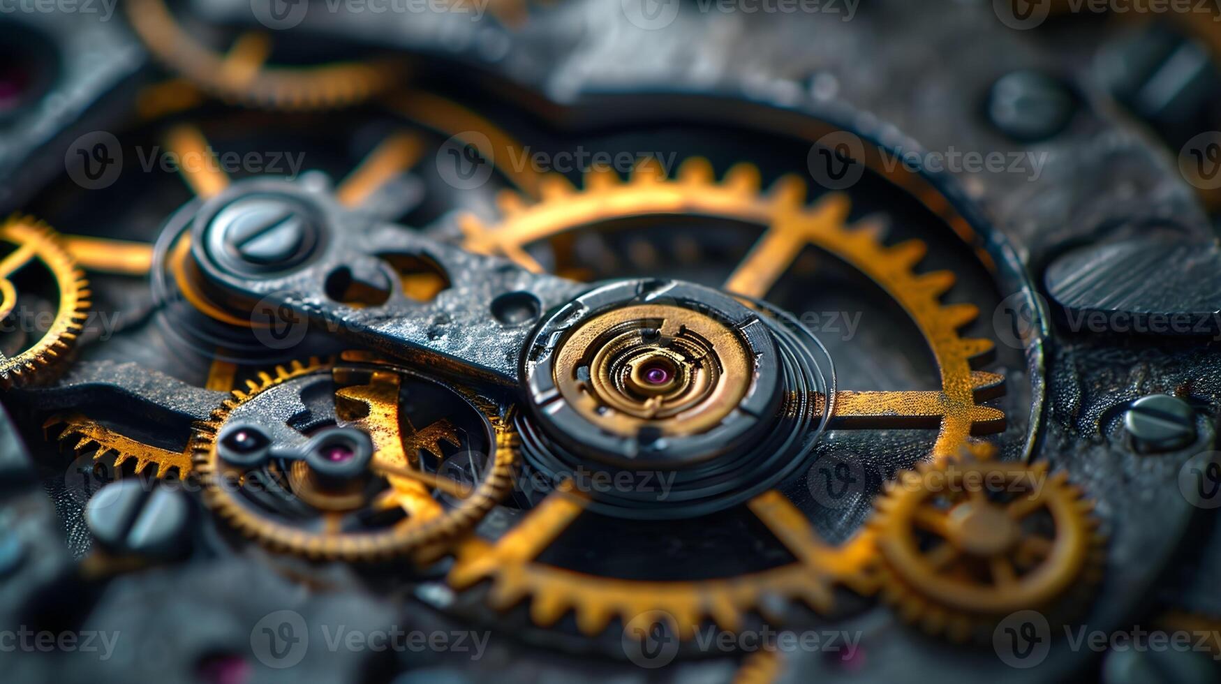 AI generated Close-up image that highlights the elegance of vintage watch gears, background image, AI generated photo