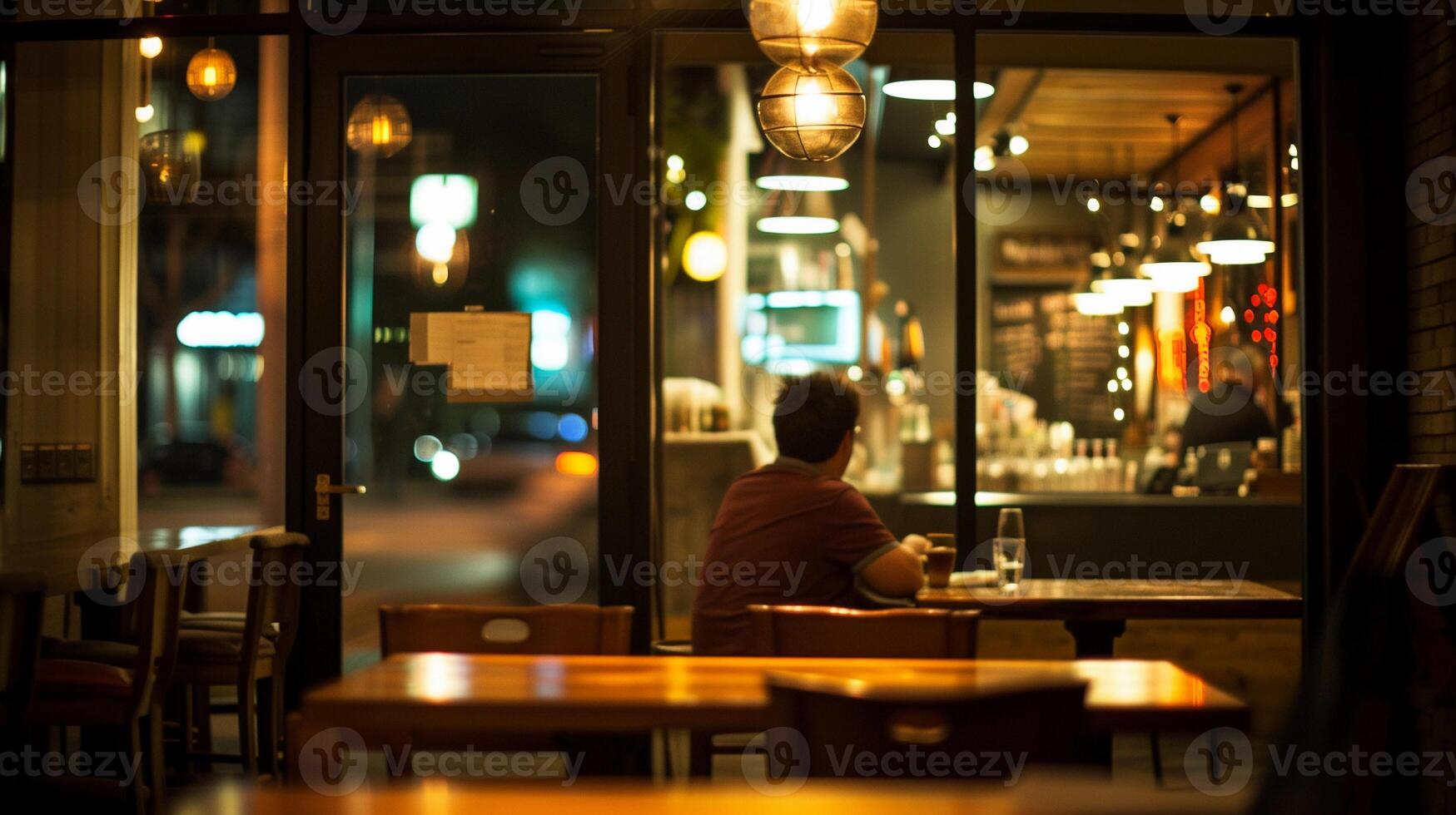 AI generated After-Hours Work, soft focus lens, Illustrate a dedicated employee working late at the office, background image, generative AI photo