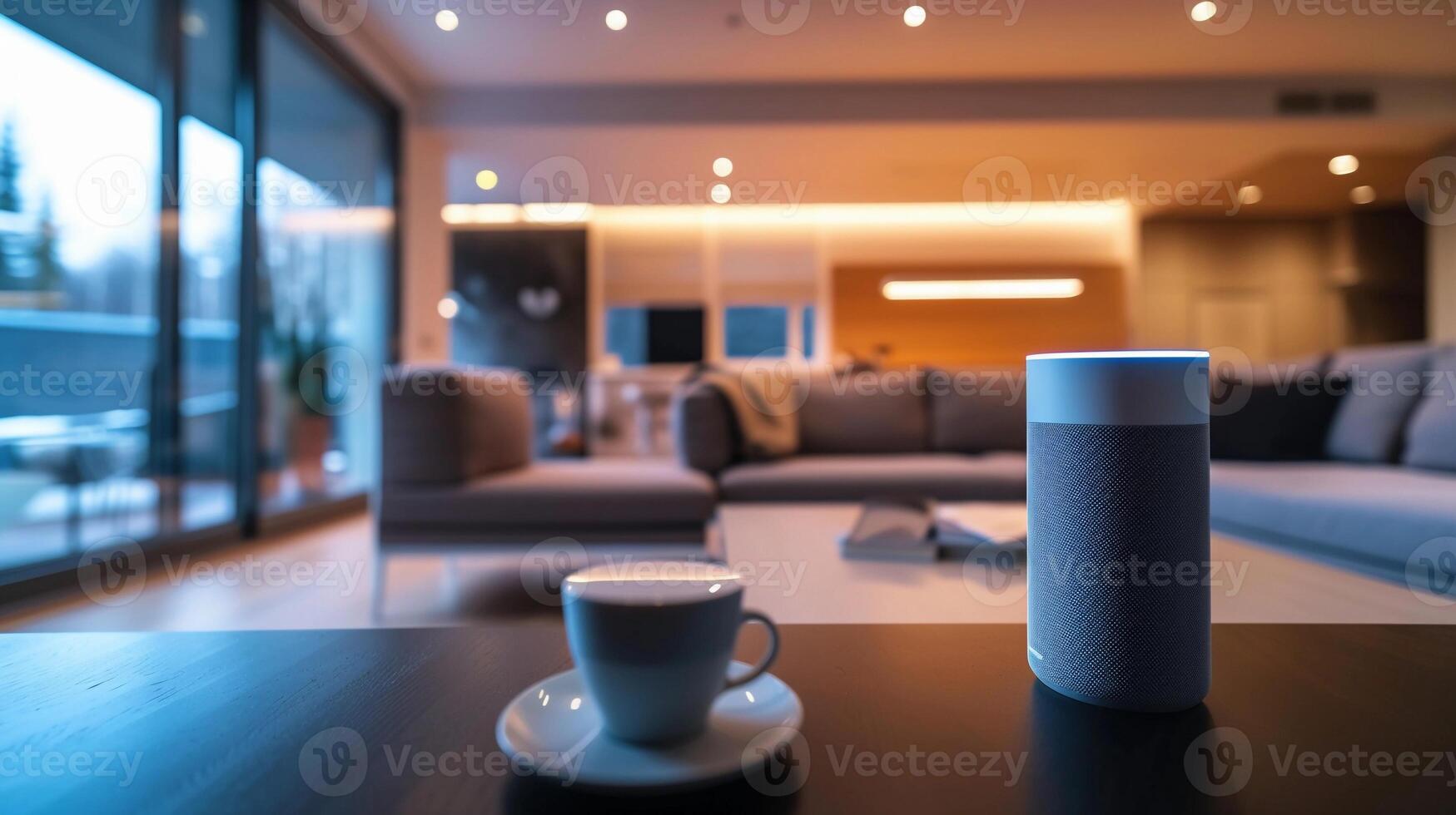AI generated Smart Home Integration, Capture a scene where various smart home devices seamlessly work together in a modern living space, background image, generative AI photo