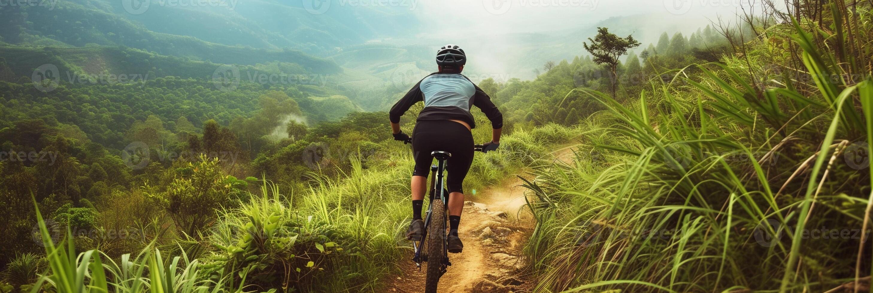 AI generated Mountain Biking Trail, background image, generative AI photo