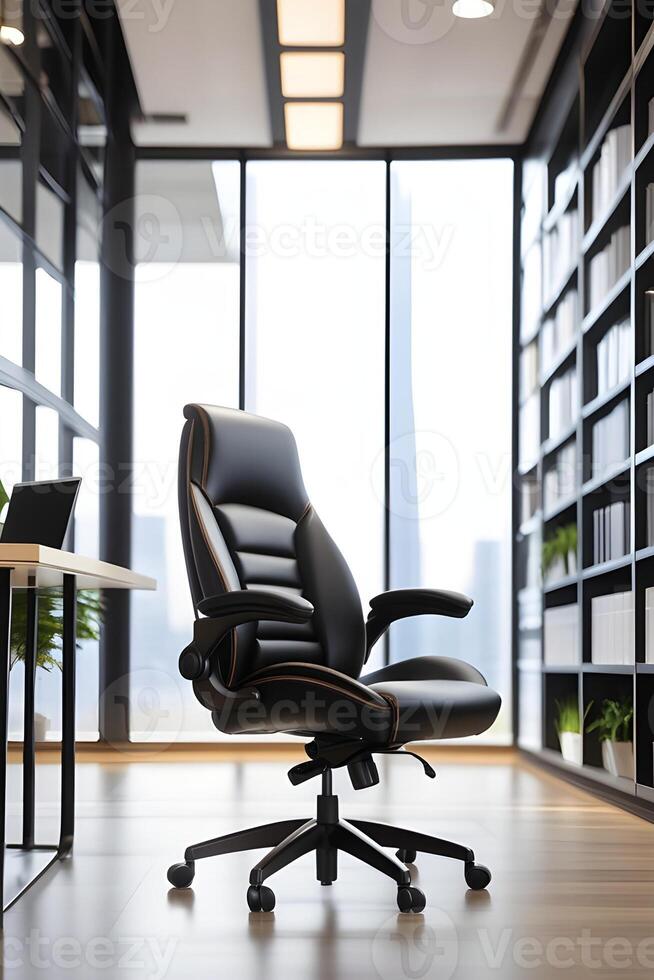 AI generated Work chair with office space background, background image, generative AI photo