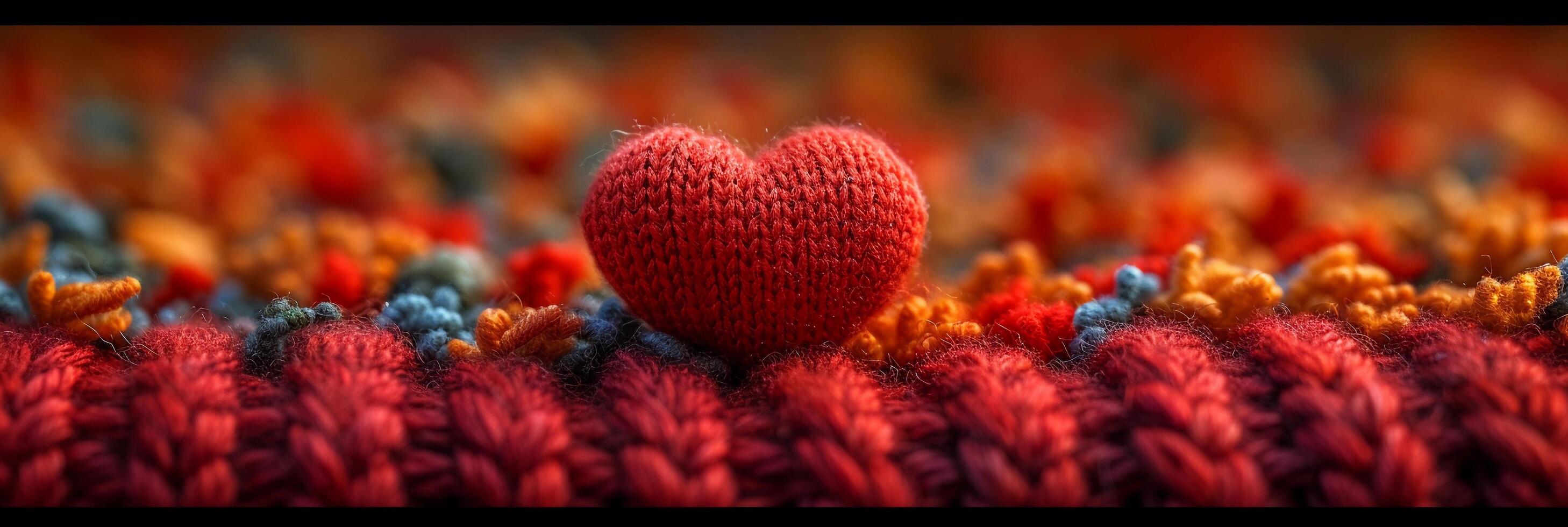 AI generated Valentine's day heart in bright colored embroidery style, background image, generative AI photo