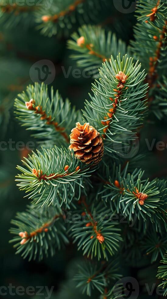 AI generated Details of pine needles, showcasing their arrangement and the texture of the tree branch, background image, generative AI photo