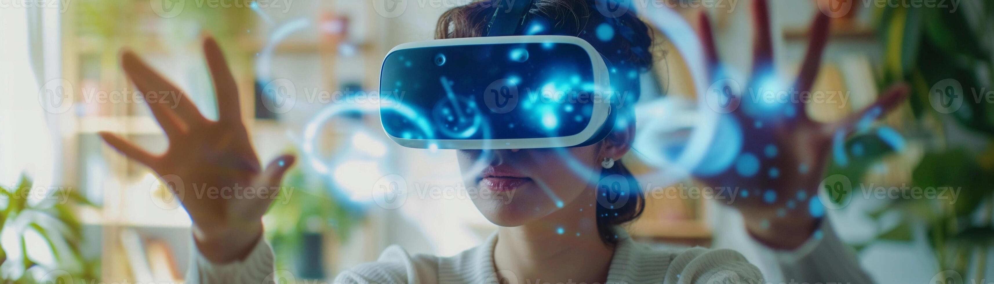 AI generated Augmented Reality Gaming, illustrate a person playing an augmented reality game, background image, generative AI photo