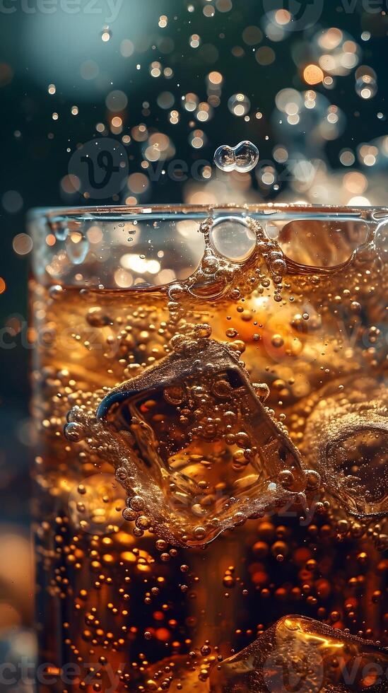 AI generated Dynamic and effervescent nature of bubbles rising in a glass of soda, background image, AI generated photo