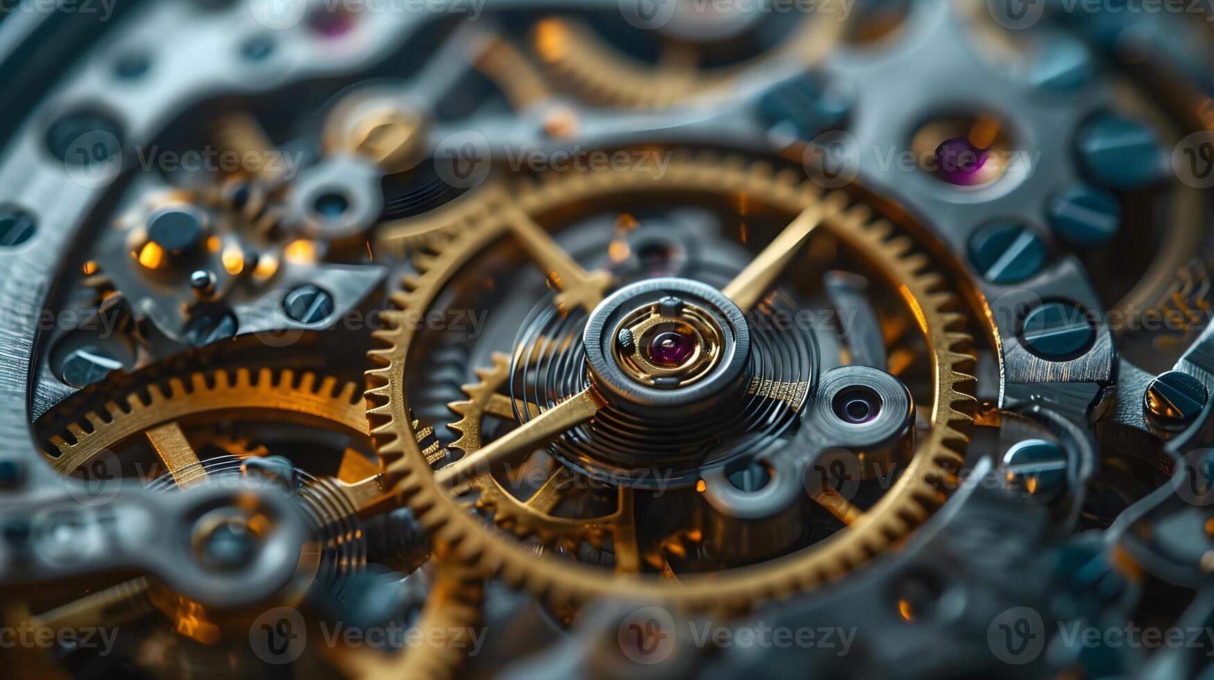 AI generated Close-up image that highlights the elegance of vintage watch gears, background image, AI generated photo