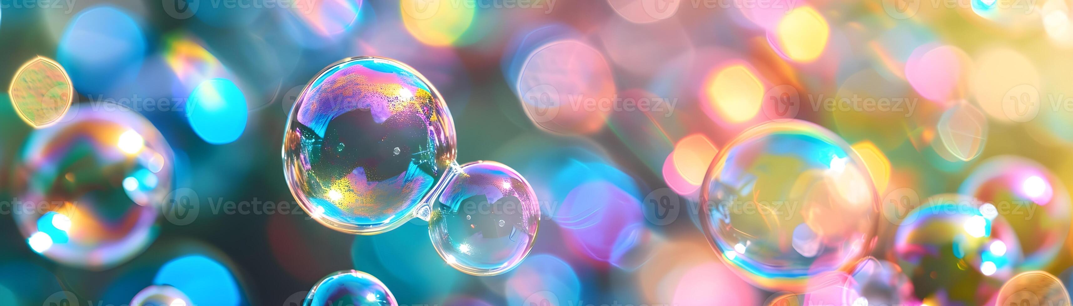 AI generated Soap bubbles reflecting a rainbow of colors, emphasizing the iridescence created by sunlight, background image, generative AI photo