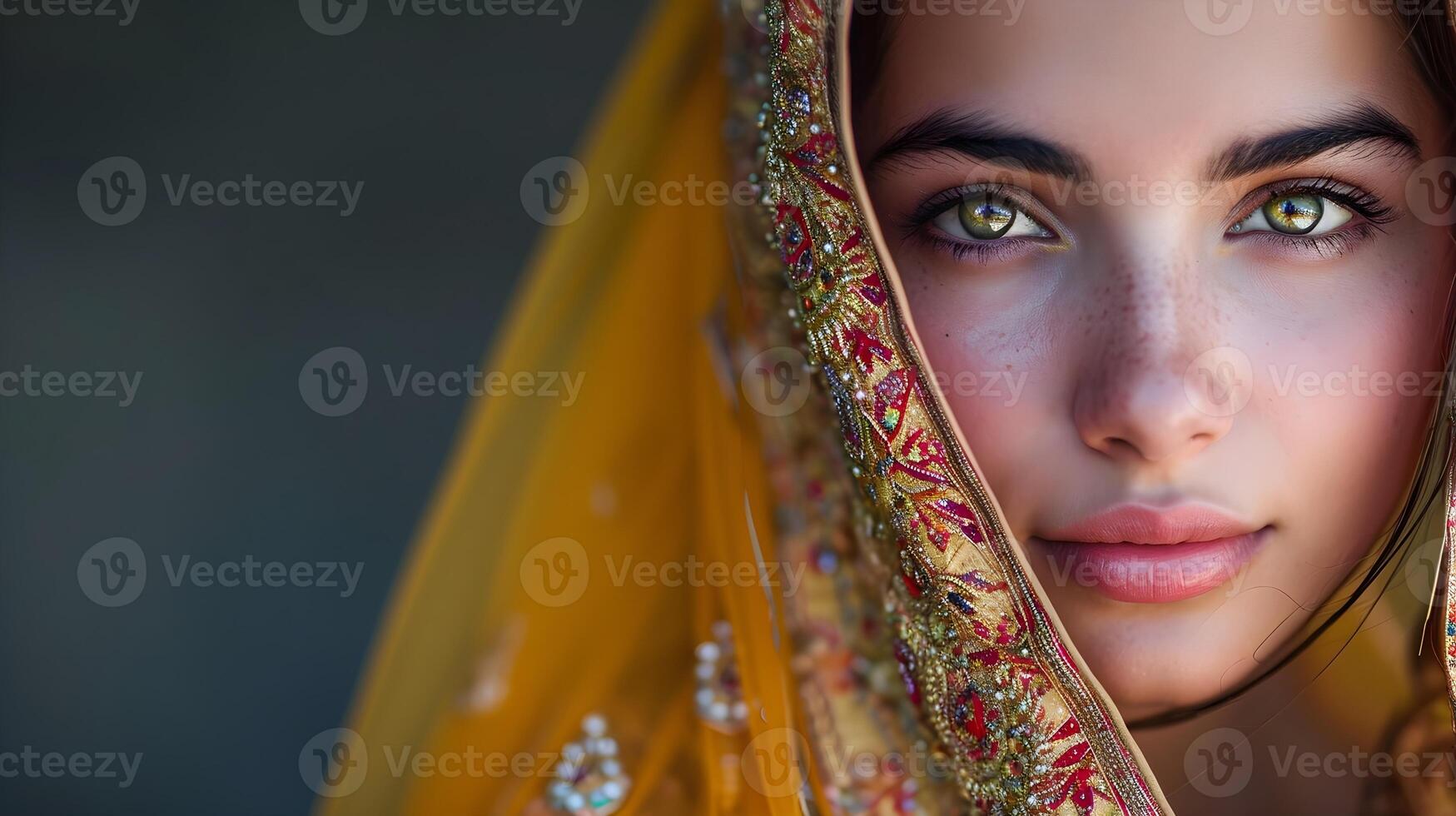 AI generated Portrait of young beautiful indian female wearing traditional indian clothes, generative AI photo