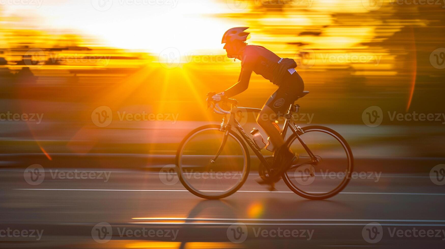 AI generated Cyclist at Sunset, background image, generative AI photo