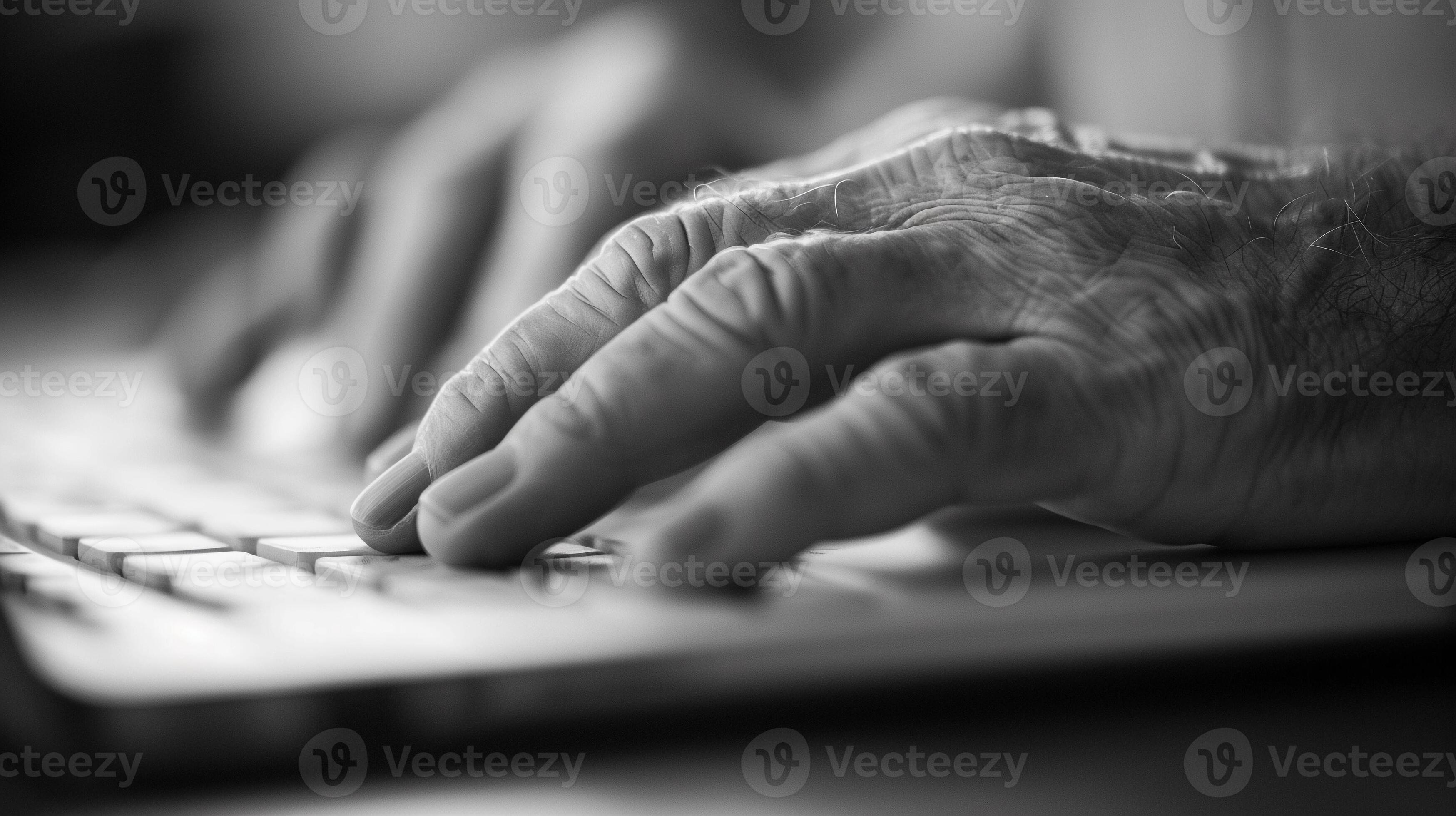 AI generated Zoom in on a person's hands typing on a keyboard