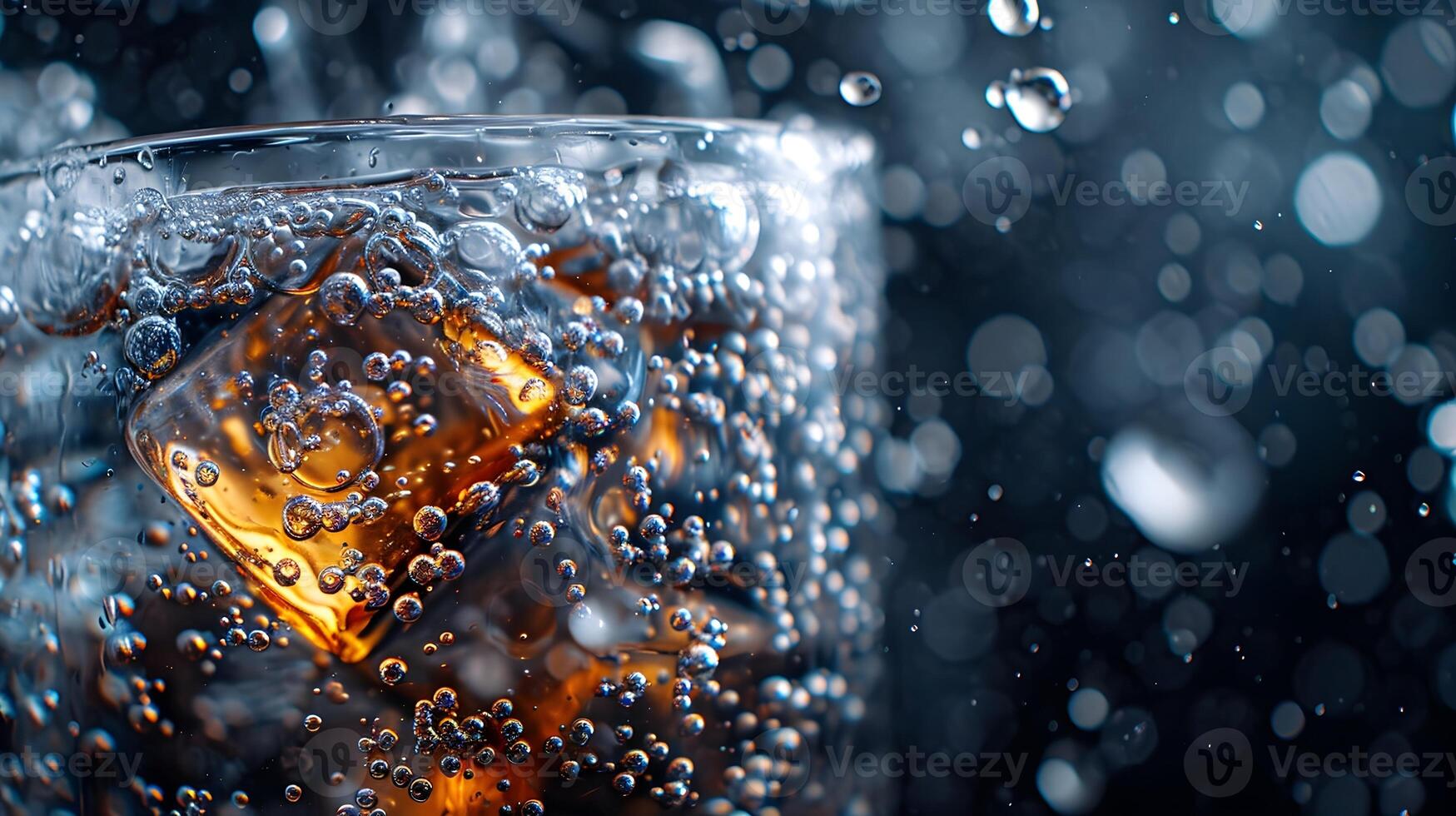 AI generated Dynamic and effervescent nature of bubbles rising in a glass of soda, background image, AI generated photo