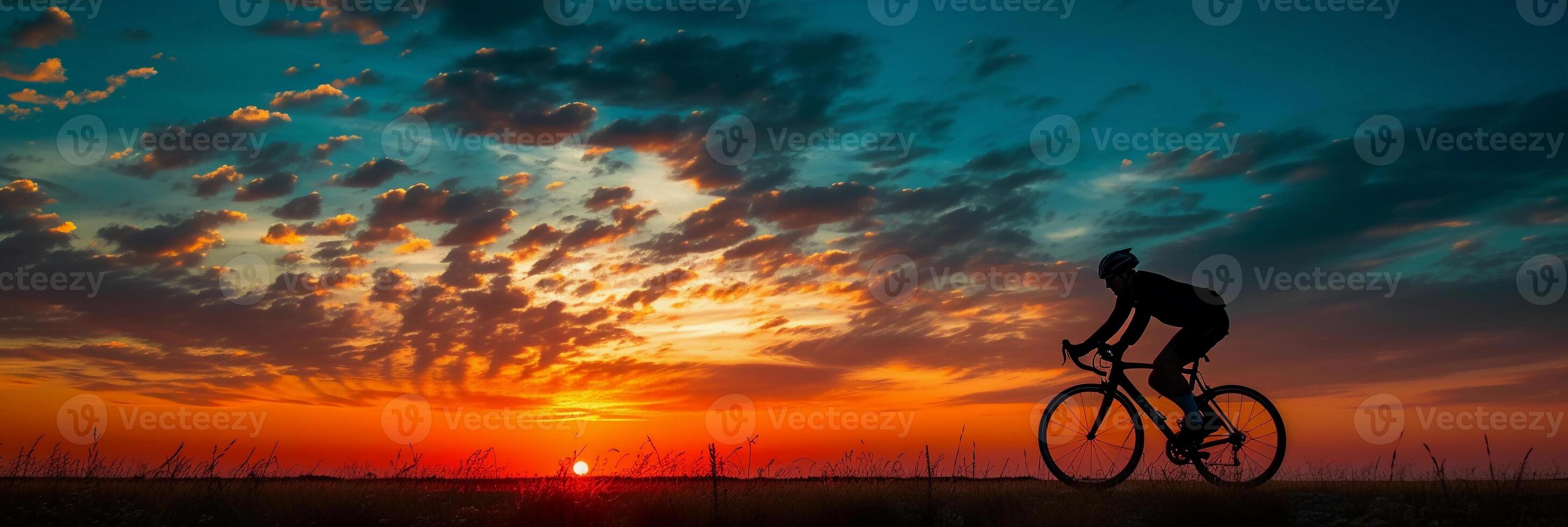 AI generated Cyclist at Sunset, background image, generative AI photo