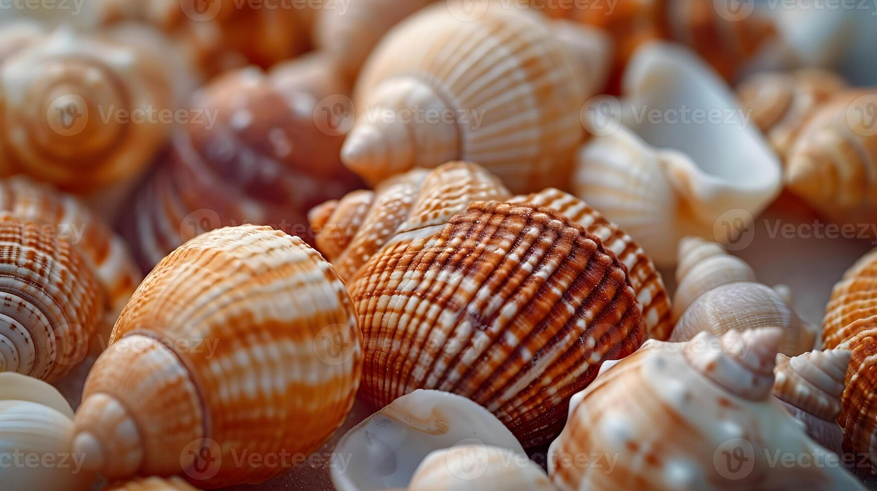 AI generated Types of seashells, background image, AI generated photo