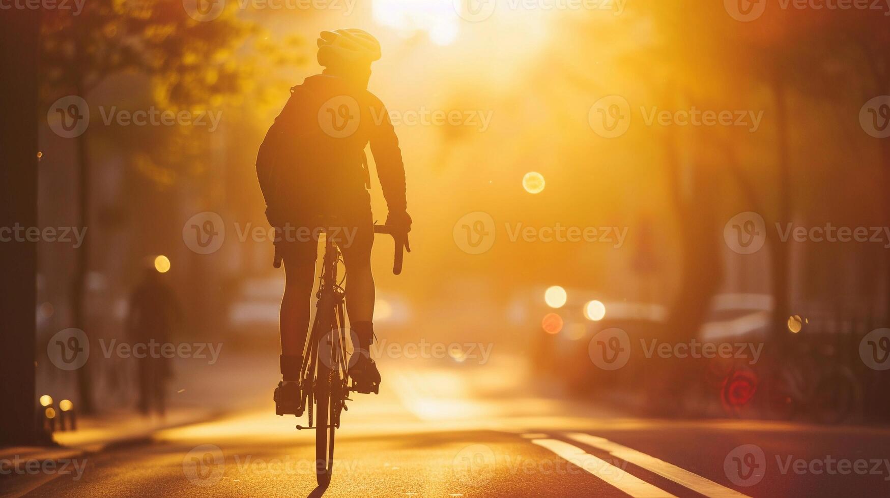 AI generated Cyclist at Sunset, background image, generative AI photo