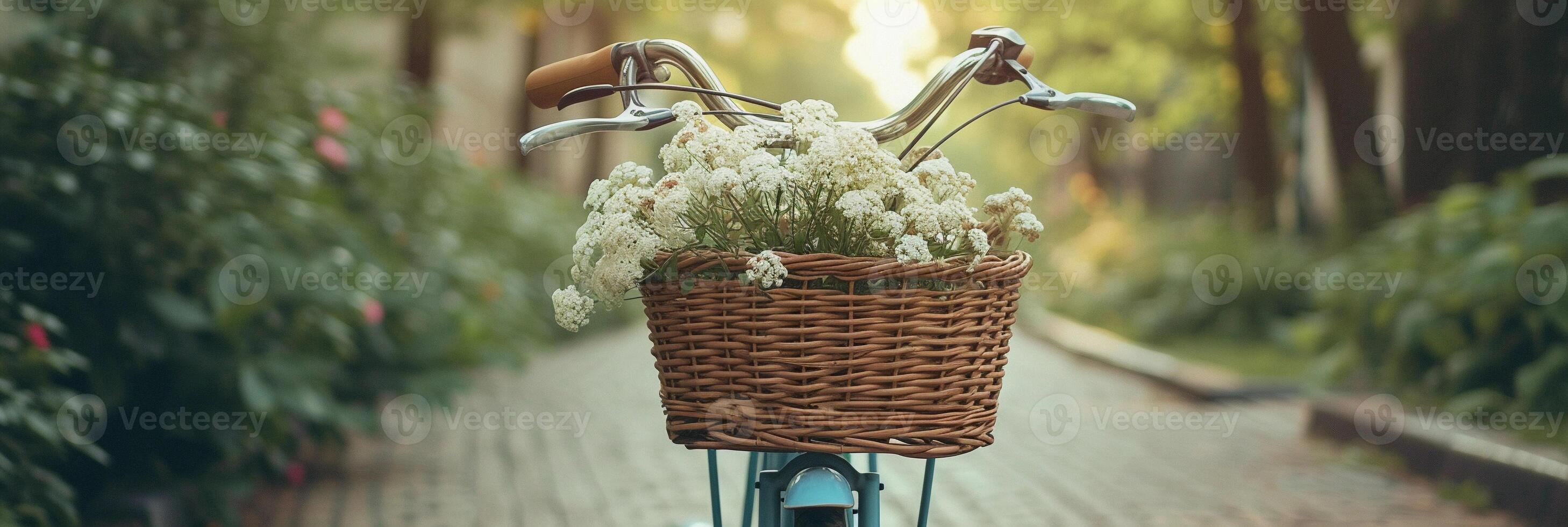 AI generated Retro Bicycle with Basket, background image, generative AI photo