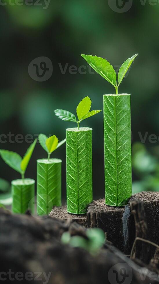 AI generated Bar chart with vibrant green bars, symbolizing positive growth and success, background image, generative AI photo