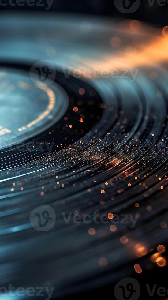 AI generated Intricate grooves and textures on the surface of a vinyl record, background image, AI generated photo