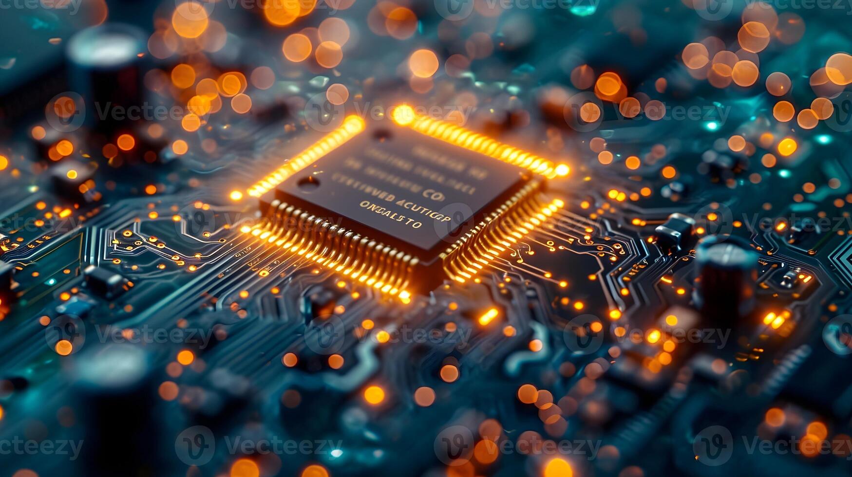 AI generated Electronic microcosm of a macro circuit board, background image, AI generated photo