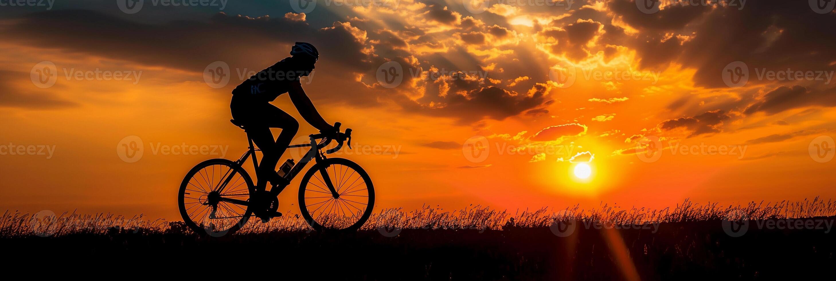 AI generated Cyclist at Sunset, background image, generative AI photo