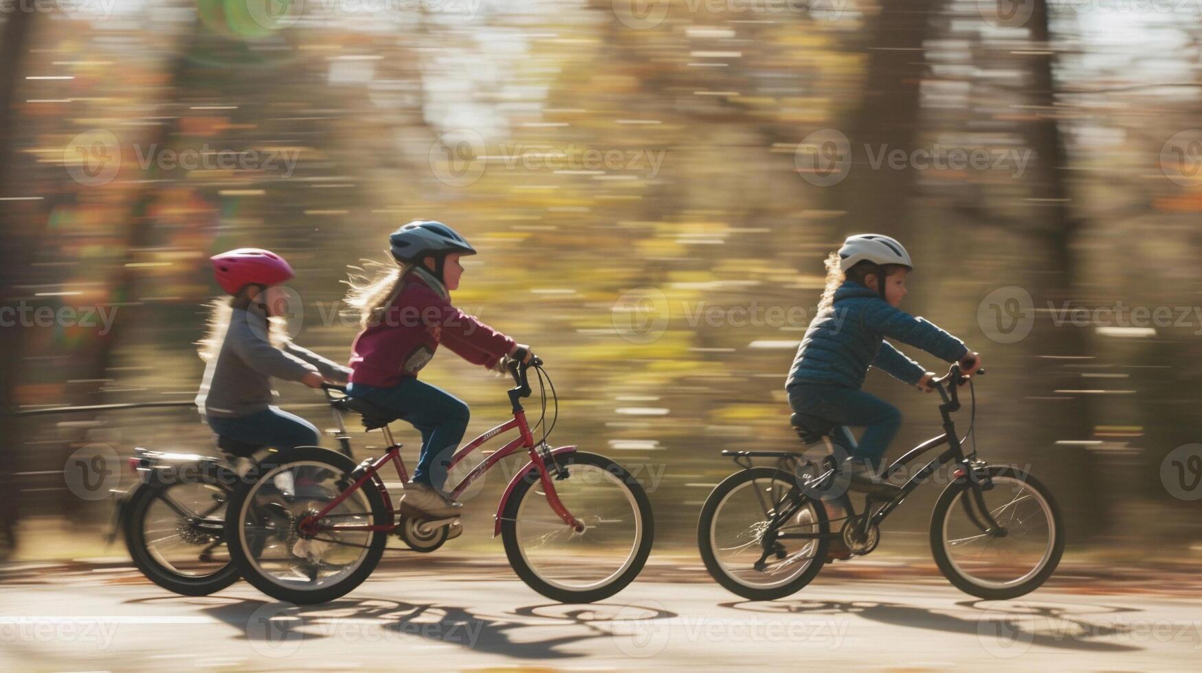 ai generado familia bicicleta conducir, familia ciclismo juntos en un parque, antecedentes imagen, generativo ai foto