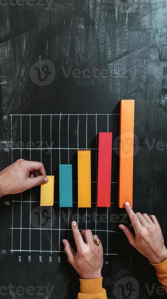 AI generated Bar chart where each bar represents a different team contribution to the overall business growth, background image, generative AI photo