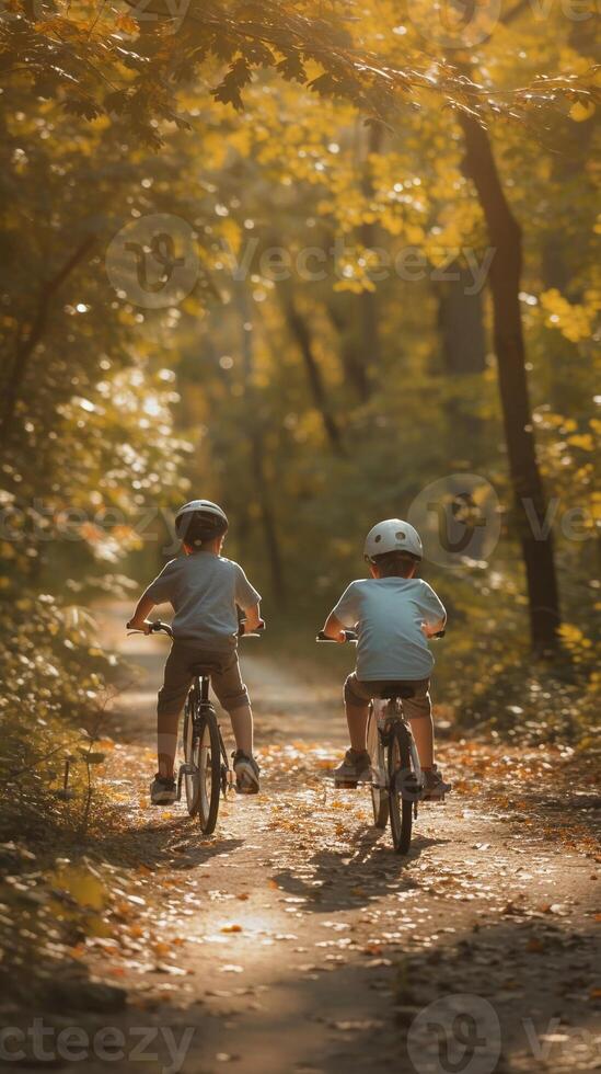 AI generated Family Bike Ride, family cycling together in a park, background image, generative AI photo