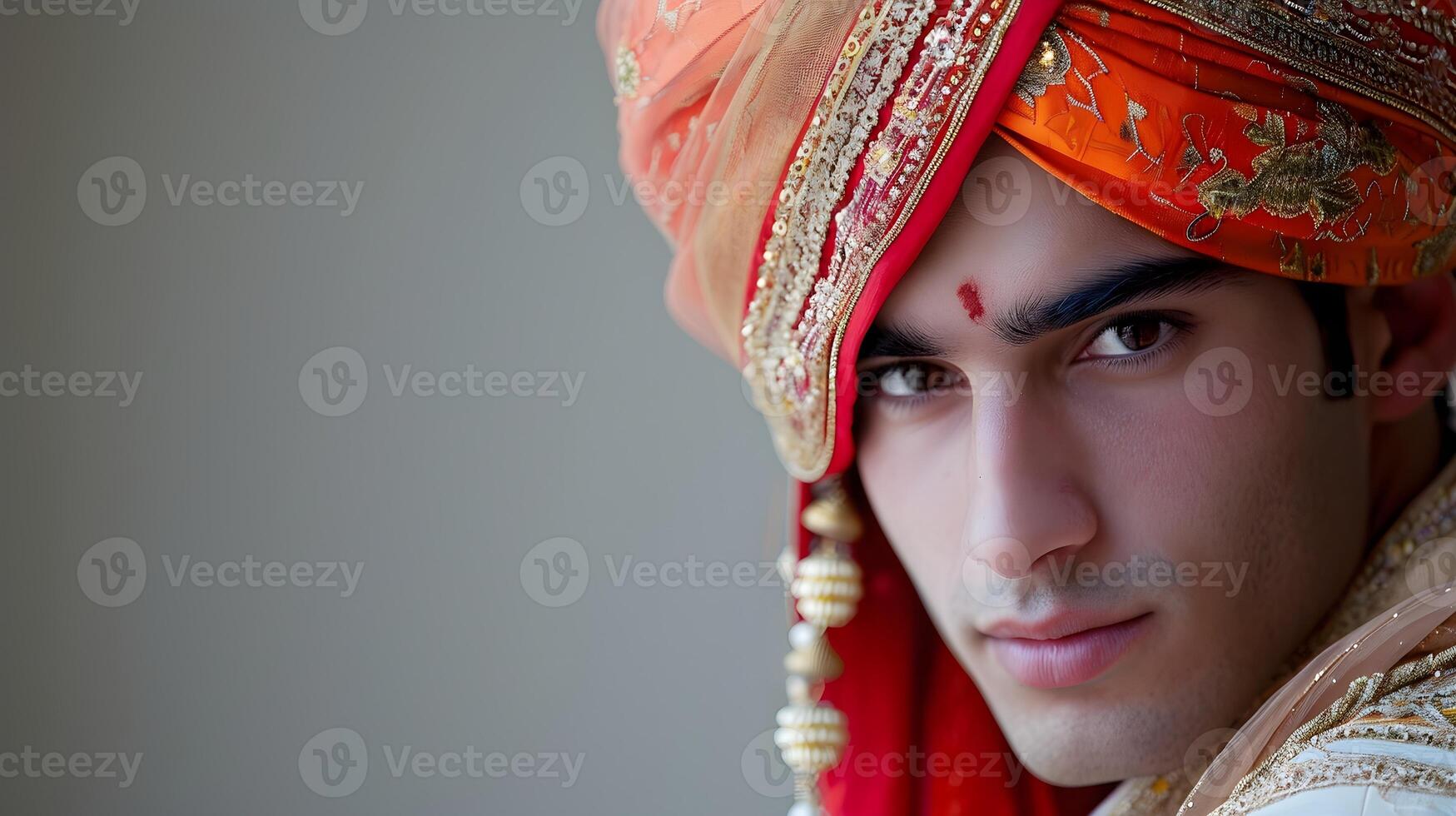 AI generated Portrait of young indian male wearing traditional indian clothes, generative AI photo
