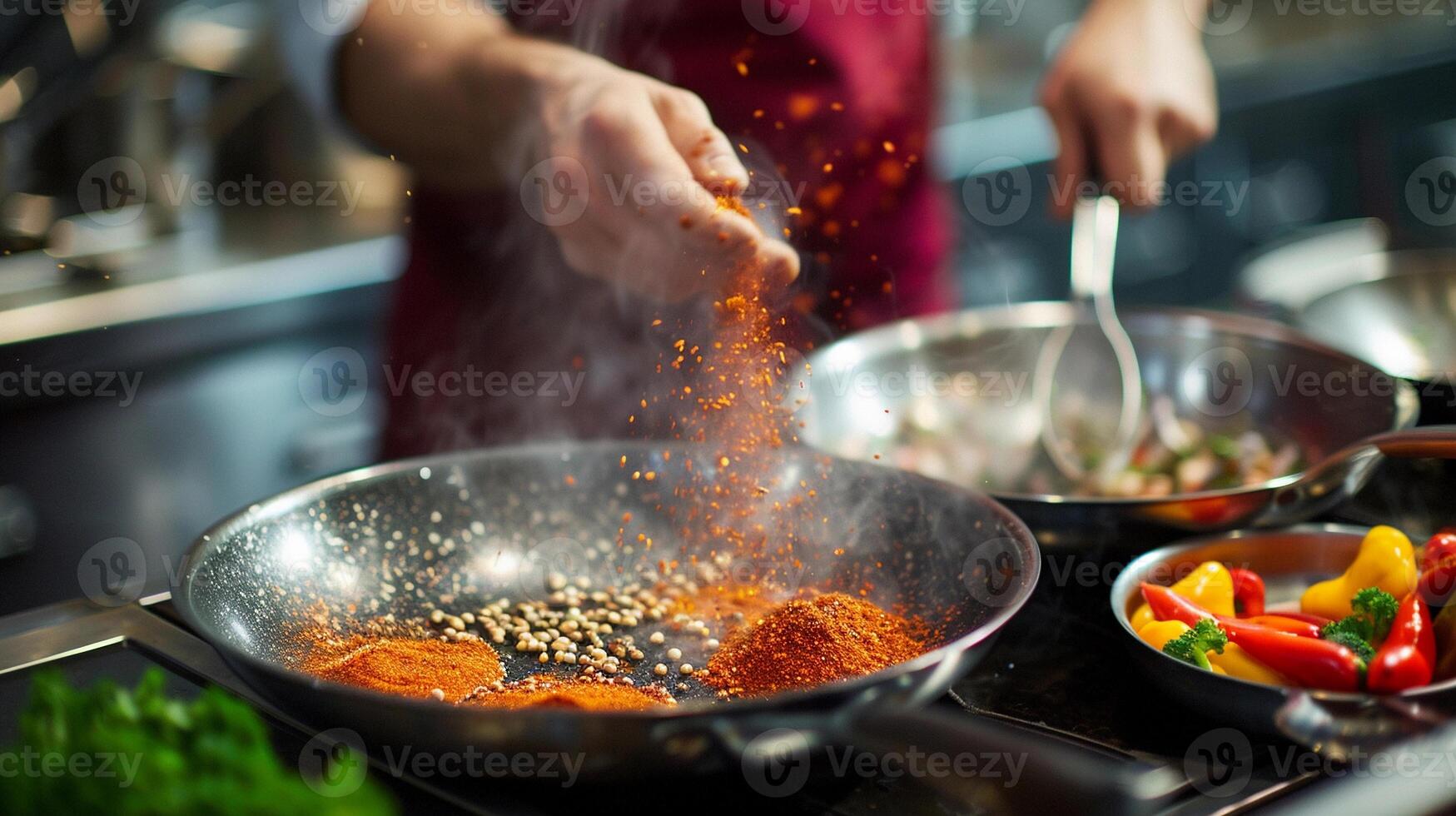 AI generated Cooking Action with Spices, background image, generative AI photo