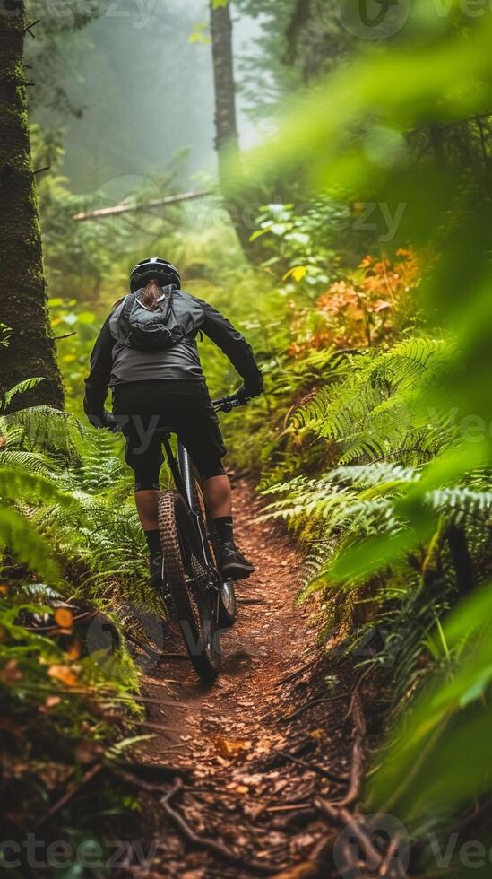 AI generated Mountain Biking Trail, background image, generative AI photo