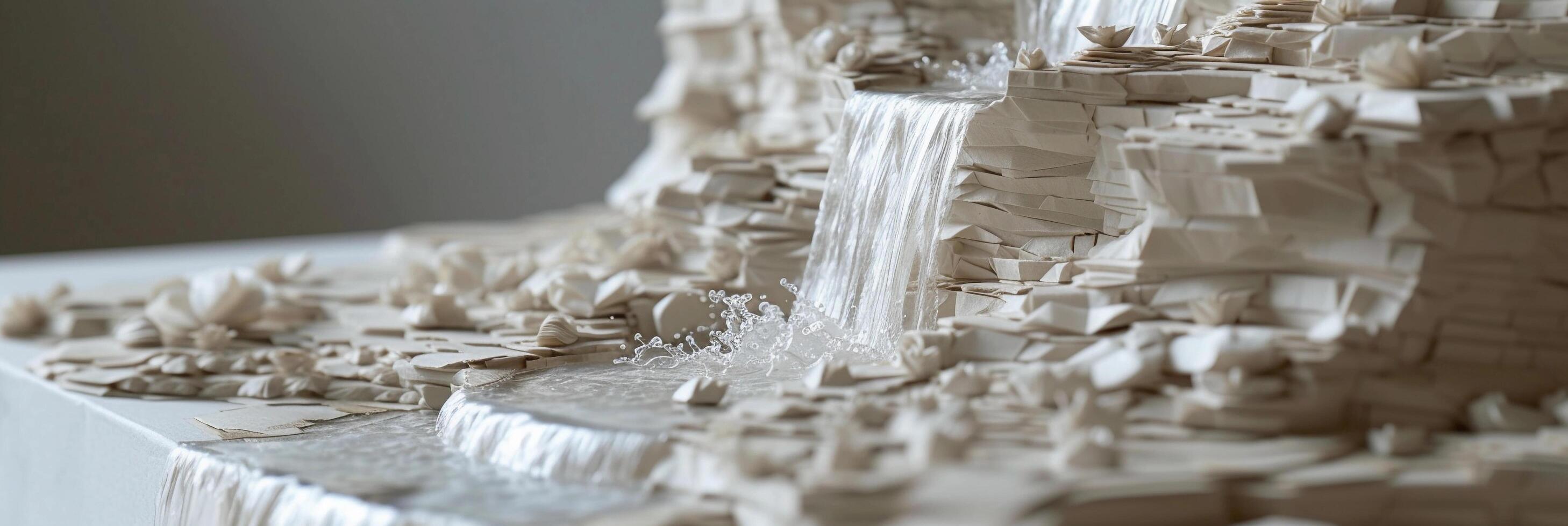 AI generated Origami Waterfall, a waterfall made entirely of folded paper, background image, generative AI photo