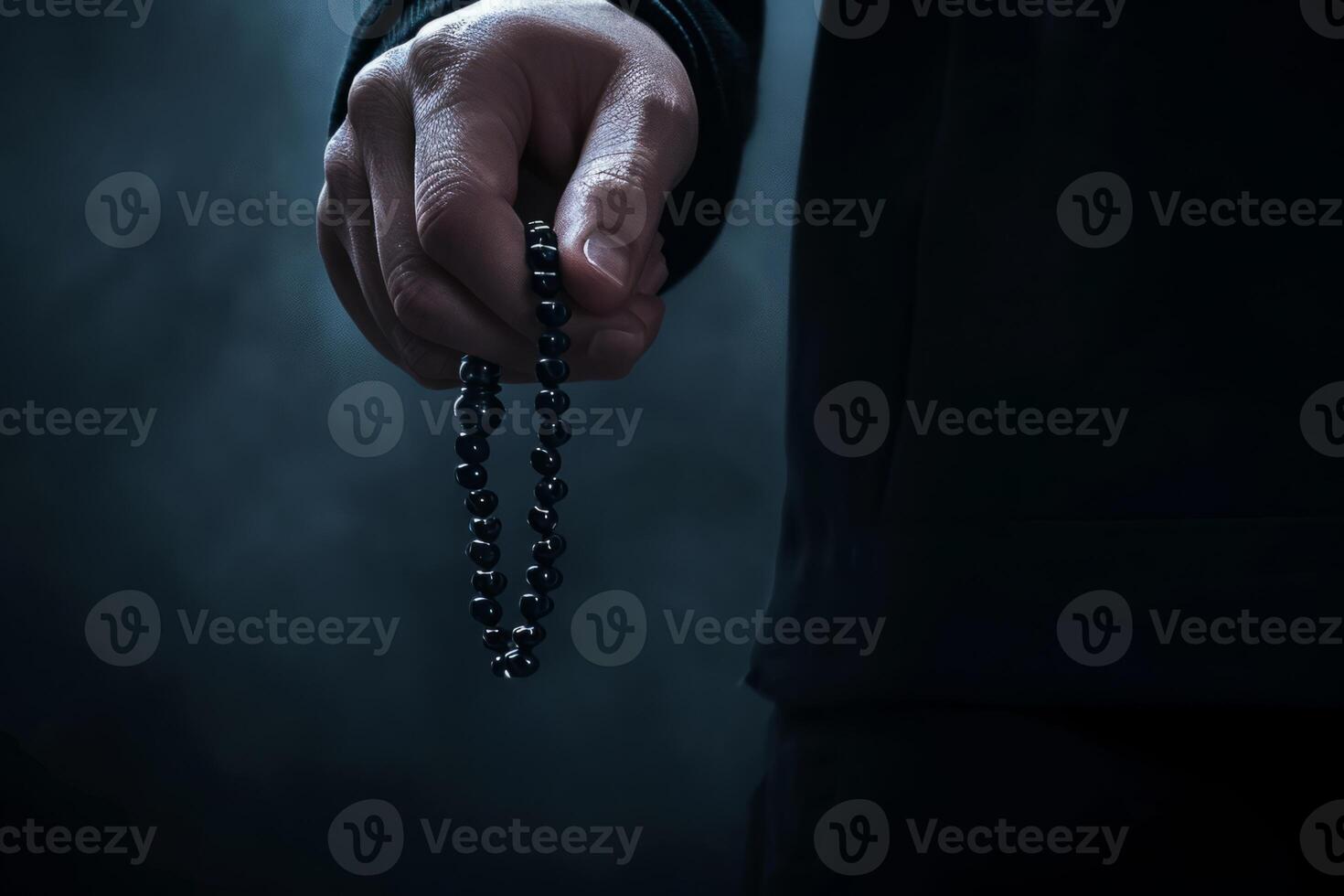 AI generated hand of moslem praying to Allah with rosary breads photo