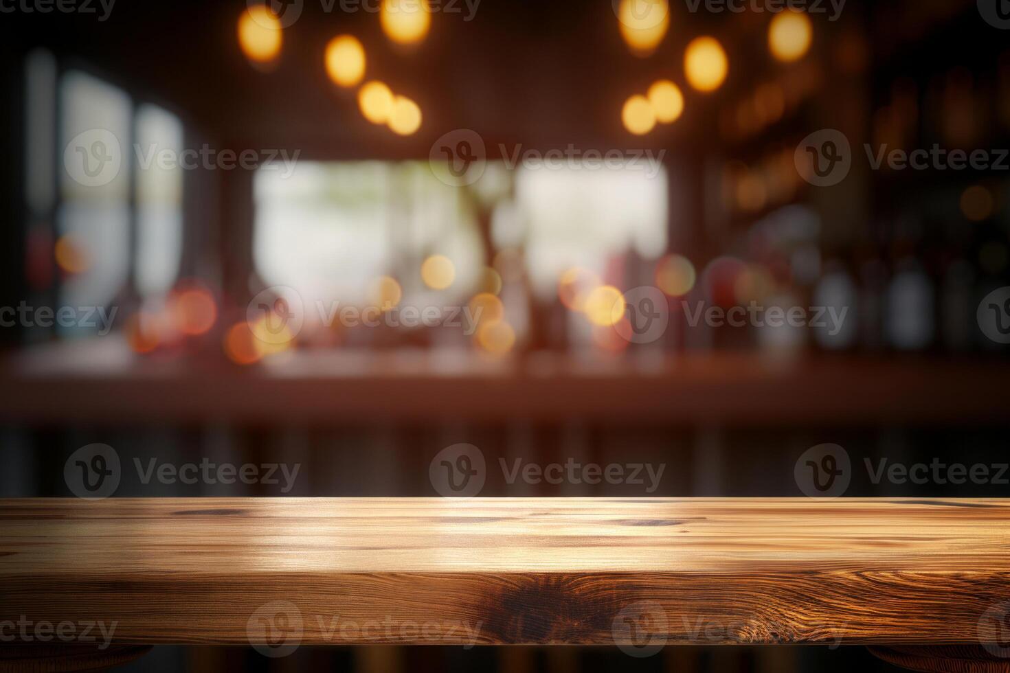 AI generated Wooden board empty table in front of blurred background photo