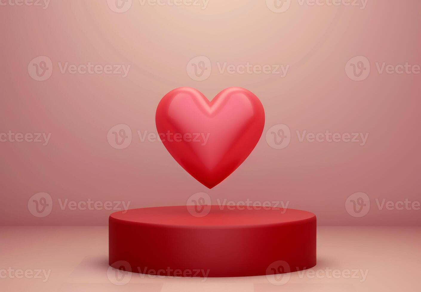 AI generated Abstract 3D render Minimal scene for Valentines day red background with pedestal podium product display and Heart Shaped. Stage for showcase. photo