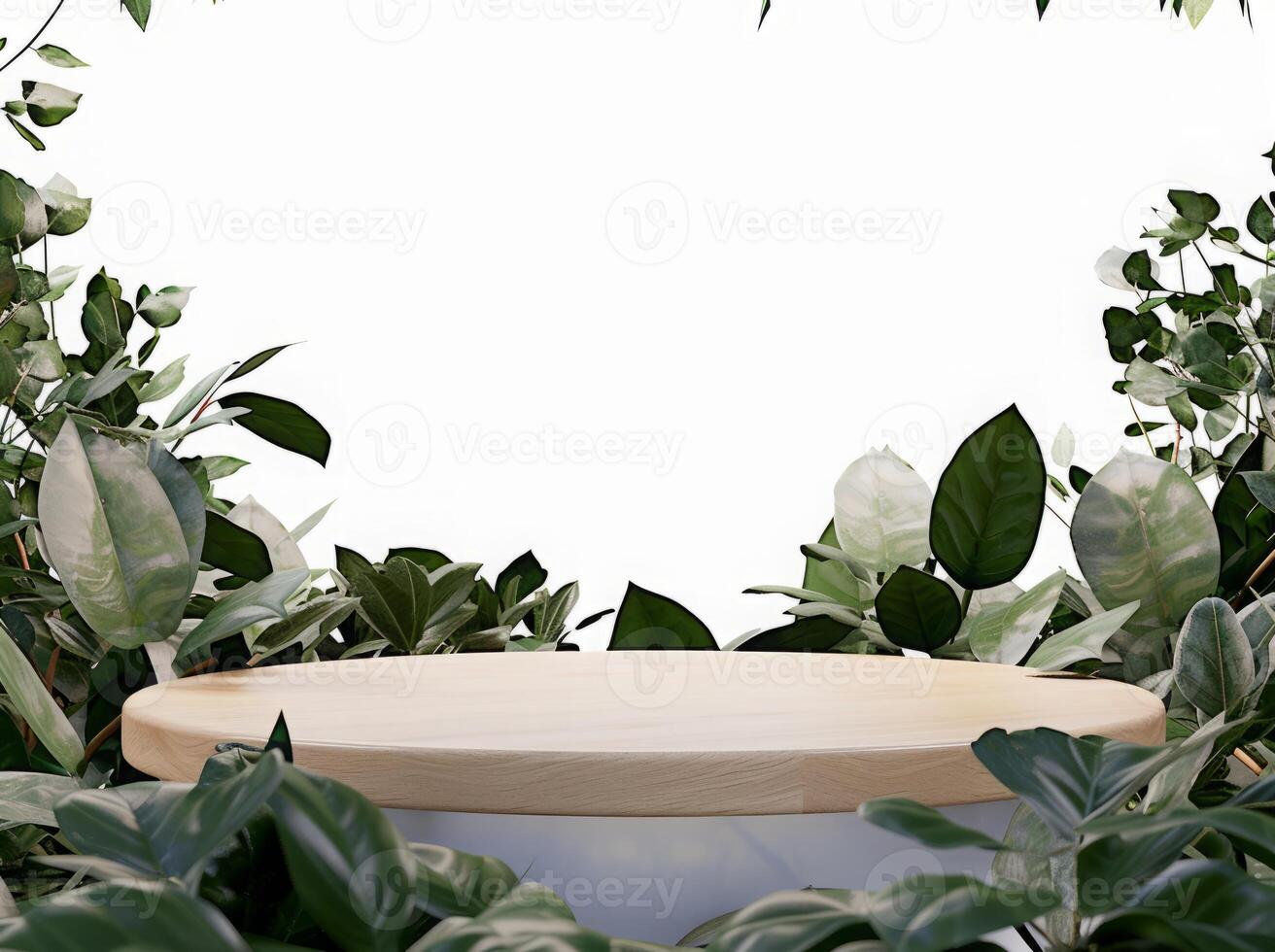 AI generated White podium in tropical forest for product presentation and on white background.3d rendering photo