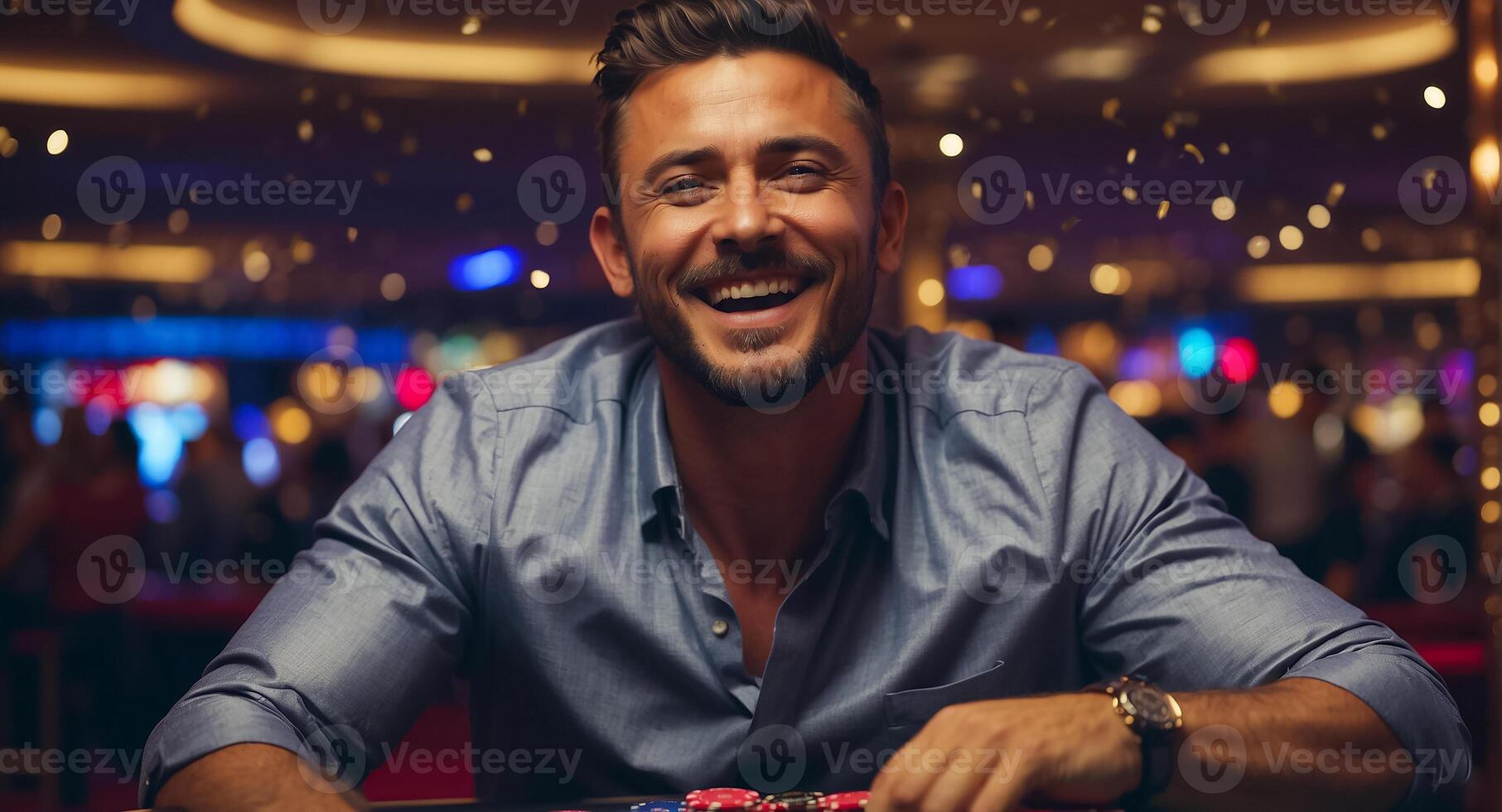 AI generated Happy man playing in a casino photo