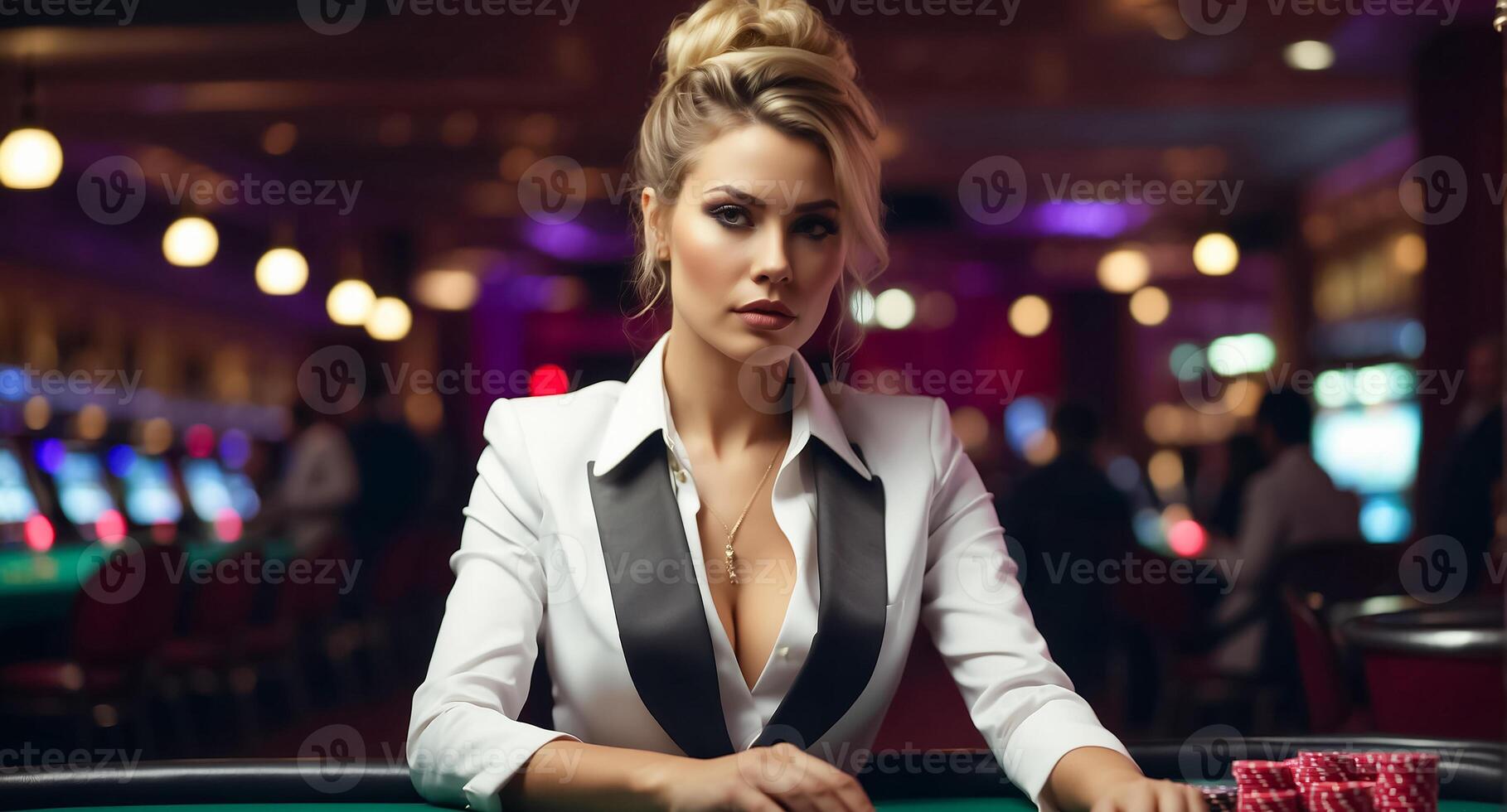 AI generated Successful serious girl in a casino photo