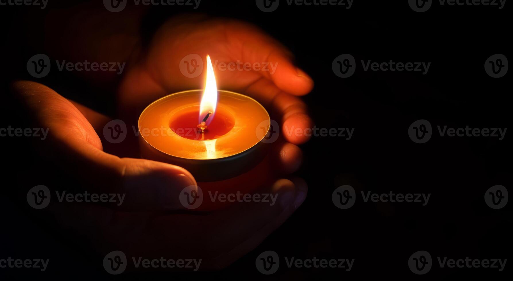 AI generated The candle is lit in a glass held by a beautiful woman in black. Isolated on the concept of saving the earth's energy. Earth hour photo