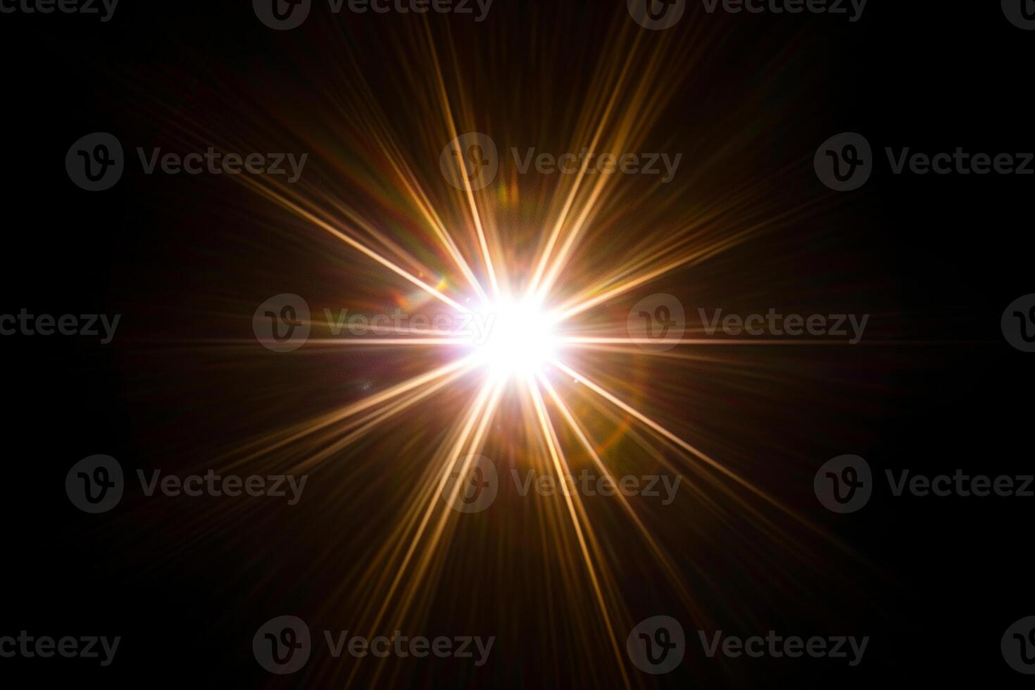 AI generated Easy to add lens flare effects for overlay designs or screen blending mode to make high-quality images. Abstract sun burst, digital flare, iridescent glare over black background. photo