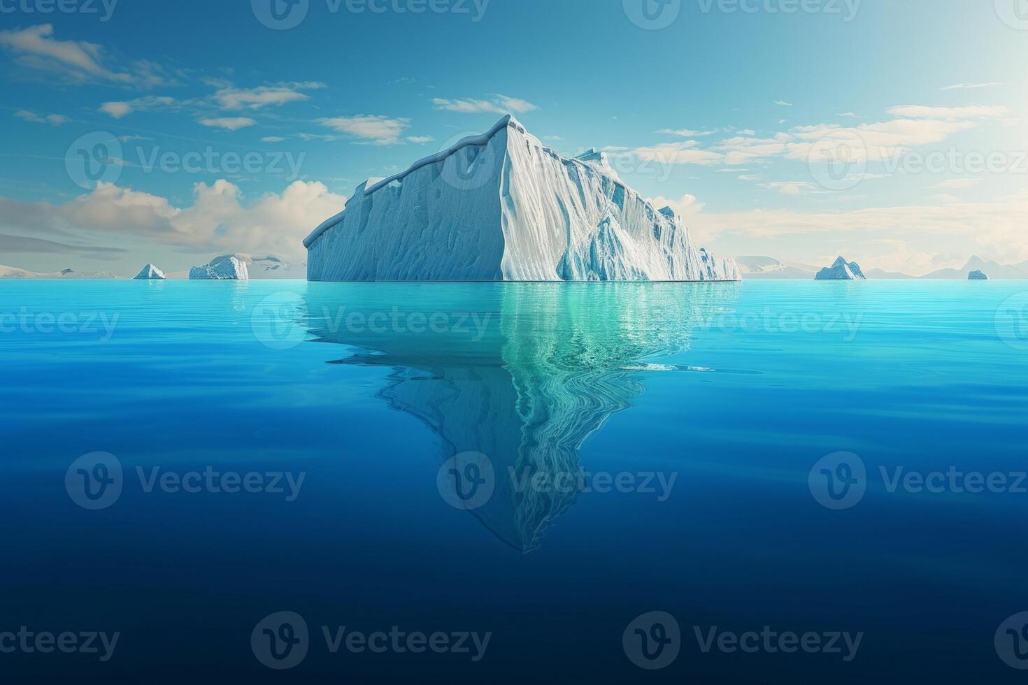 AI generated Amazing iceberg with a hidden iceberg underwater in the ocean. The tip of the iceberg, a concept. Creative idea of a hidden danger. Global warming and melting glaciers photo