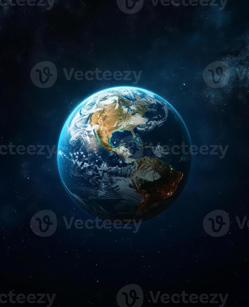AI generated Planet Earth in dark outer space. Civilization. photo