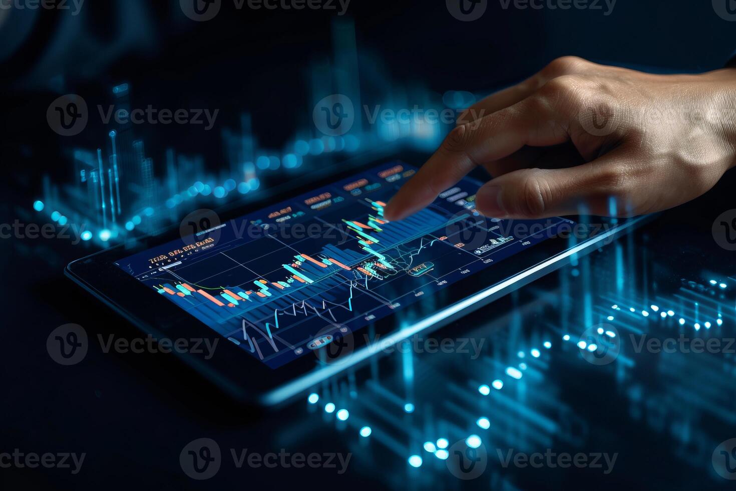 AI generated Businessman using tablet online banking, exchange currency and payment, Digital marketing, Finance and banking networking, Investment of growth on currency rate, Online shopping photo
