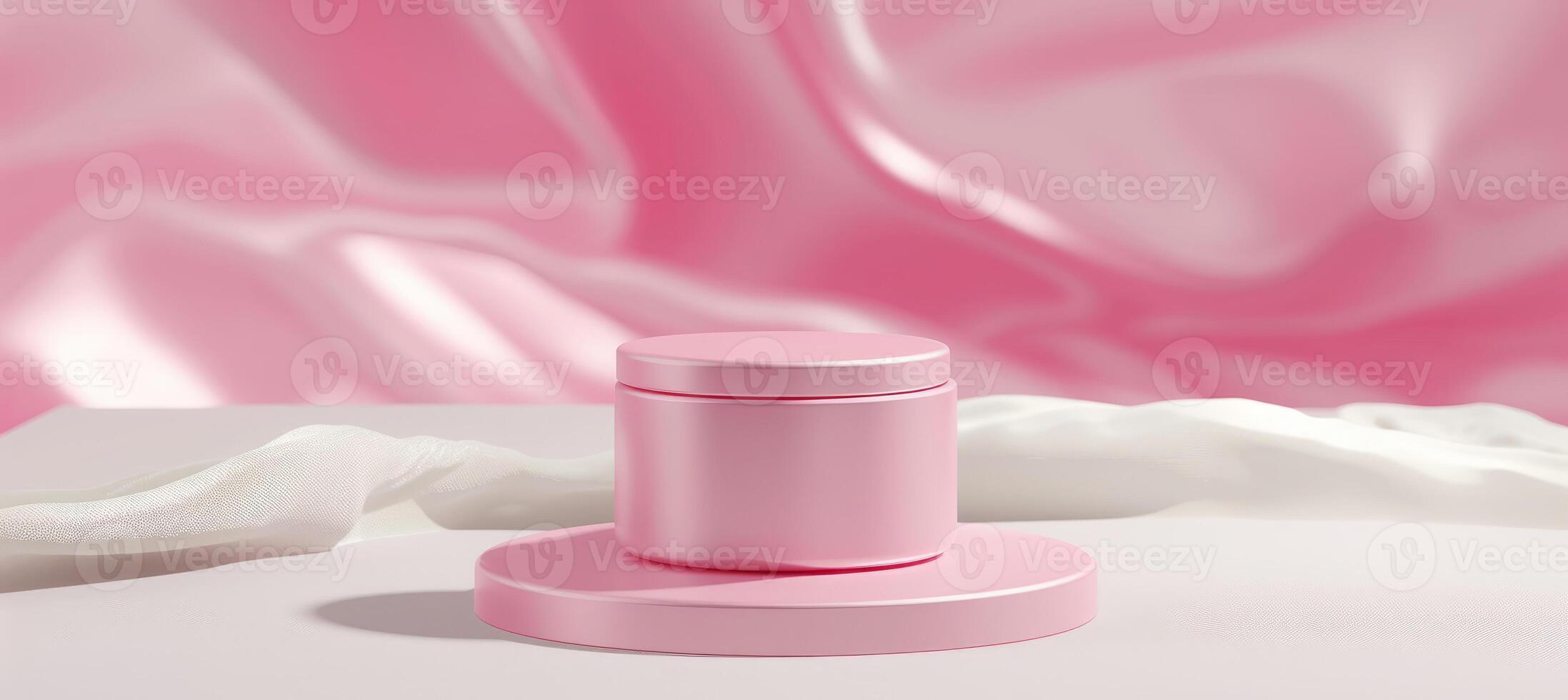 AI generated Realistic round shaped podium for valentine's day, romantic, beauty cosmetic product presentation with beautiful silk sheet backdrop photo