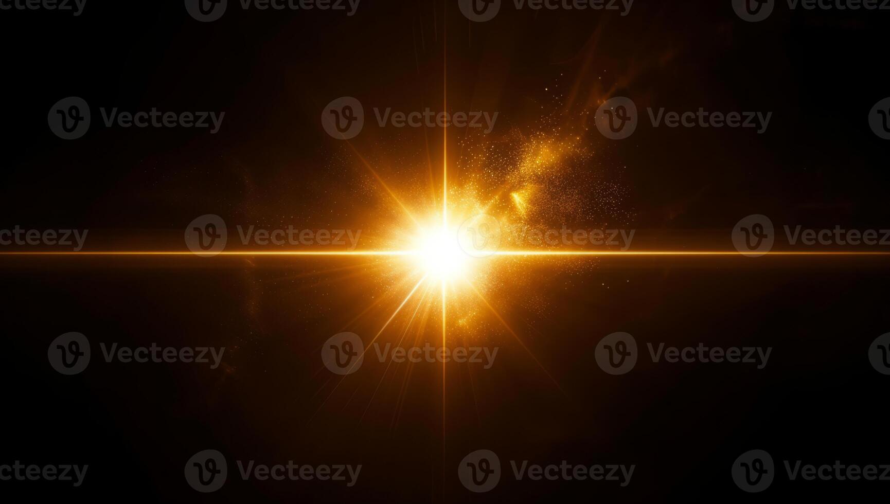 AI generated Easy to add lens flare effects for overlay designs or screen blending mode to make high-quality images. Abstract sun burst, digital flare, iridescent glare over black background. photo