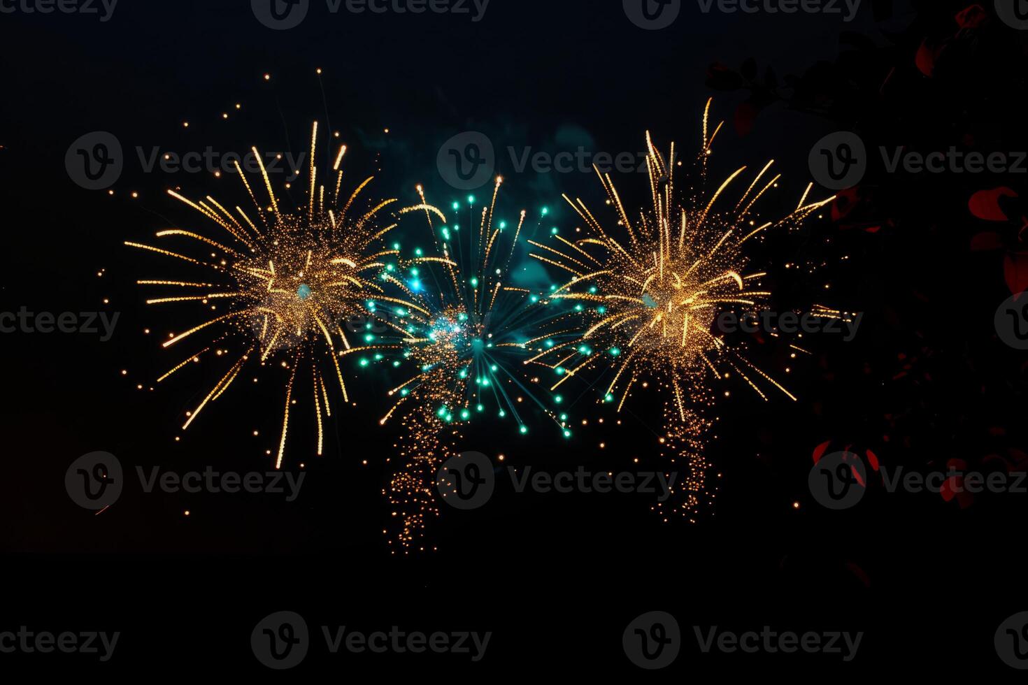 AI generated Fireworks celebration, colorful fireworks isolated on black background photo