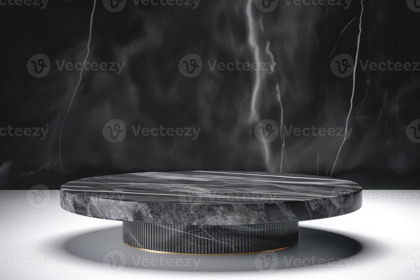 AI generated Empty dark Marble table on white floor and black marble wall photo