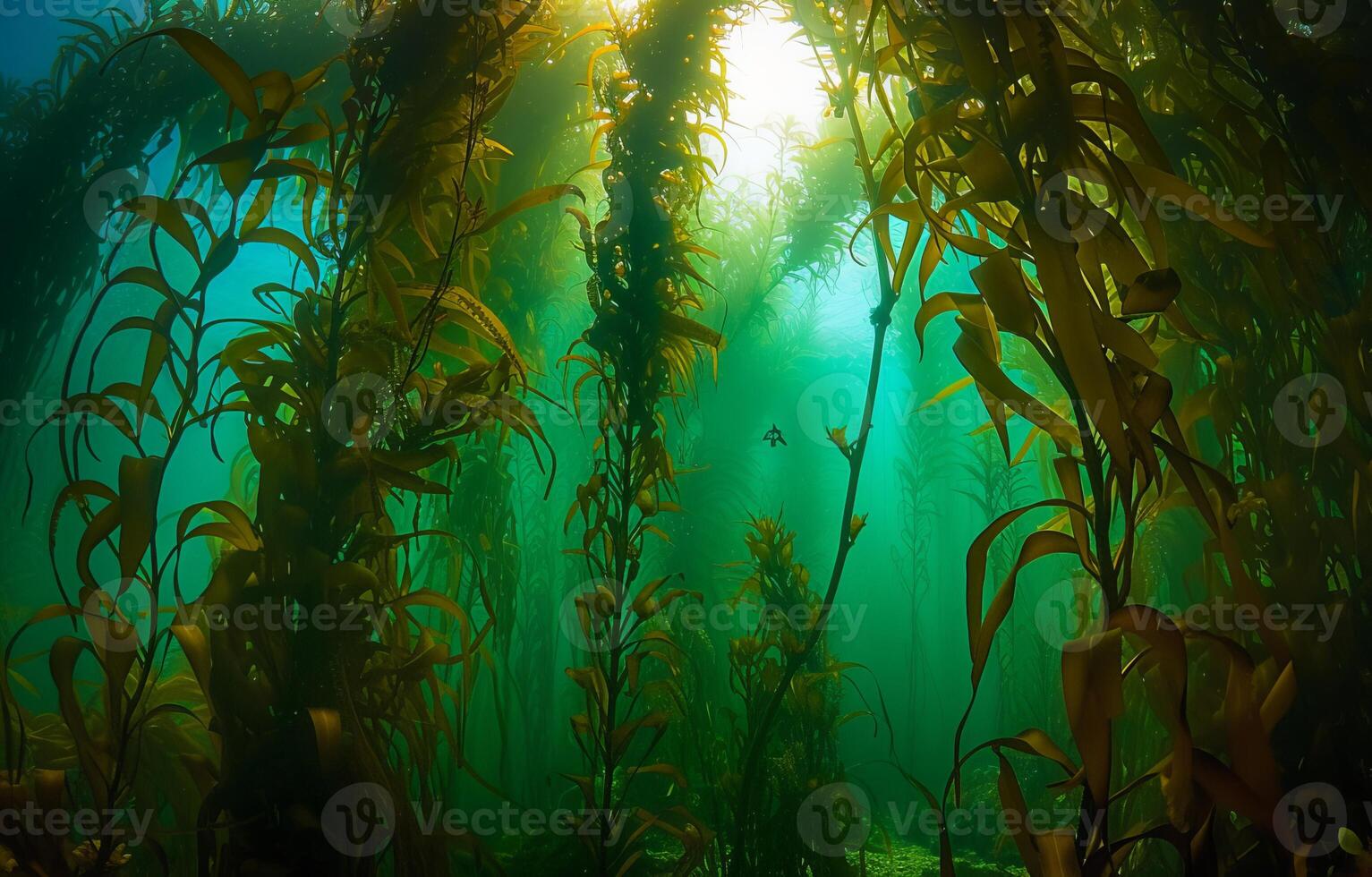 ai generado gigante algas marinas en sus natural hábitat, pintura un sereno escena en el submarino mundo foto