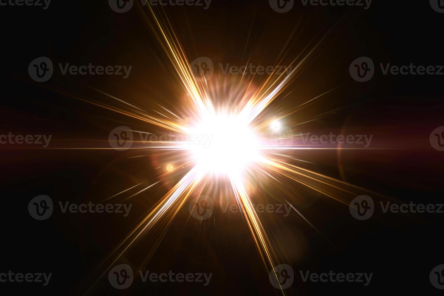 AI generated Easily Applicable Lens Flare Effects for Overlay or Screen Blending Mode, Unleashing Abstract Sun Bursts, Digital Flares, and Iridescent Glare Against a Sleek Black Background photo